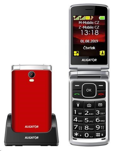 Aligator V710 Senior, Dual SIM, červeno-stříbrná + nabíjecí stojánek