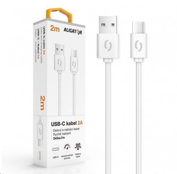 Levně Aligator datový a nabíjecí kabel, konektor USB-C, 2A, 2m, bílá
