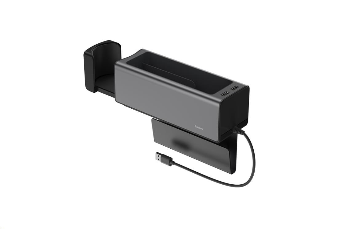 Baseus Deluxe kovový držák a organizér do auta (2* USB 2.0), černá