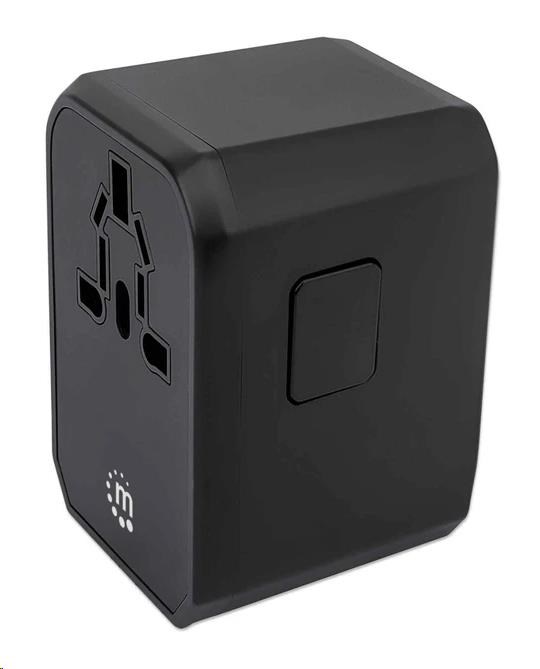 MANHATTAN nabíječka a cestovní adaptér, napájení USB-C, 3xUSB-A, US, EU, UK a AU zástrčky, černá