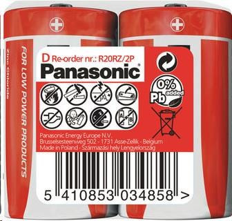 PANASONIC Zinkouhlíkové baterie Red Zinc R20RZ/2P D 1, 5V (shrink 2ks)