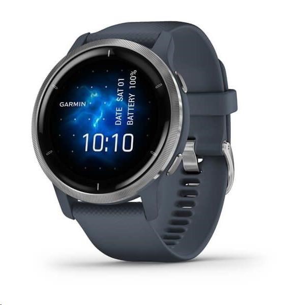 Garmin GPS sportovní hodinky Venu2 Silver/Granite Blue Band