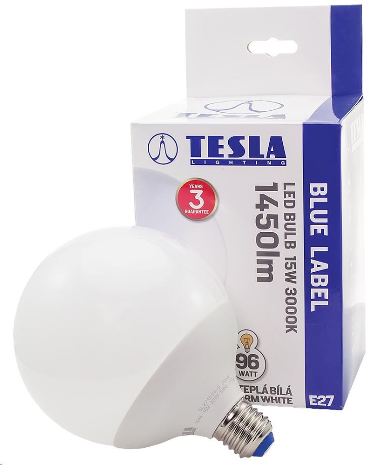 Tesla - LED žárovka GLOBE E27, 15W, 230V, 1450lm, 30 000 hod, 3000K teplá bílá, 300°
