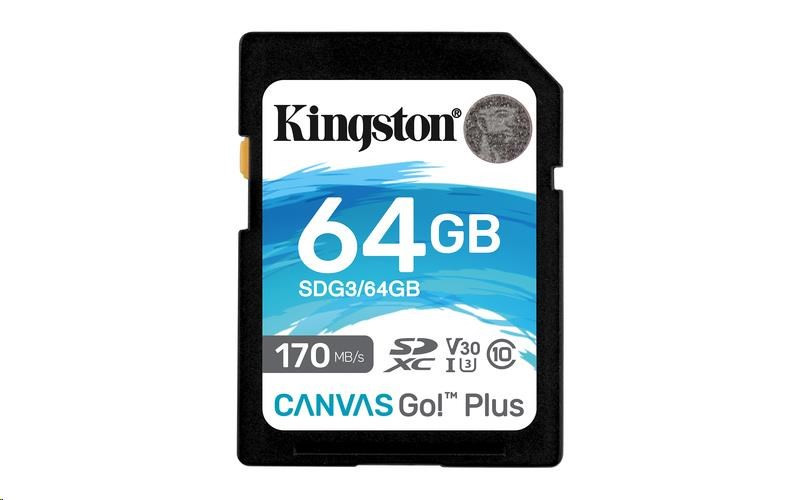 Levně Kingston SDXC karta 64GB Canvas Go! Plus, R:170/W:90MB/s, Class 10, UHS-I, U3, V30